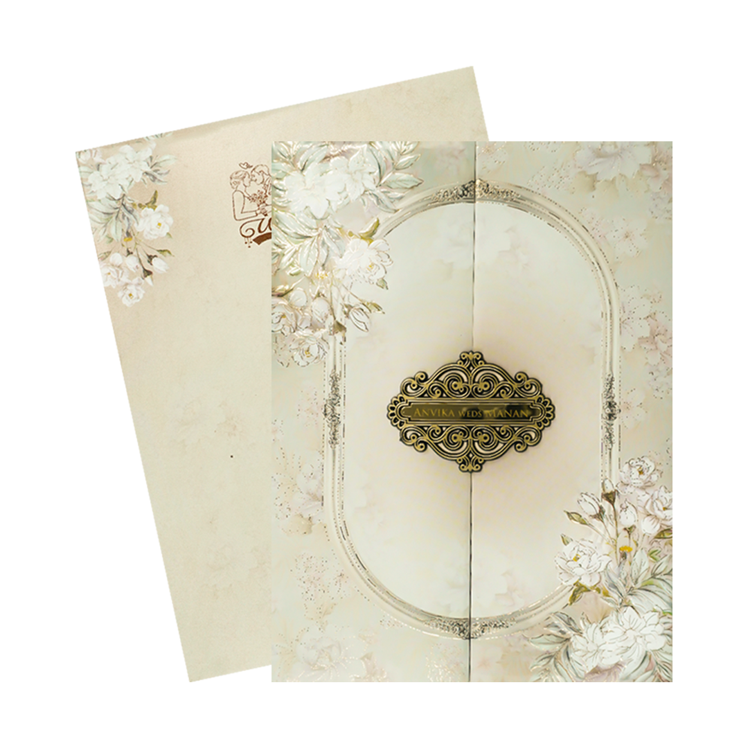 Beige Floral Padded Wedding Card-KSSC2082