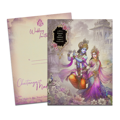 Krishna Radha Floral Padded Wedding Card-KSH72340