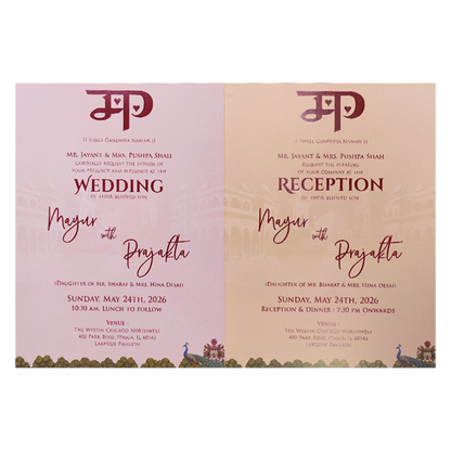 Pink Peacock Garden Wedding Card-KSH73060