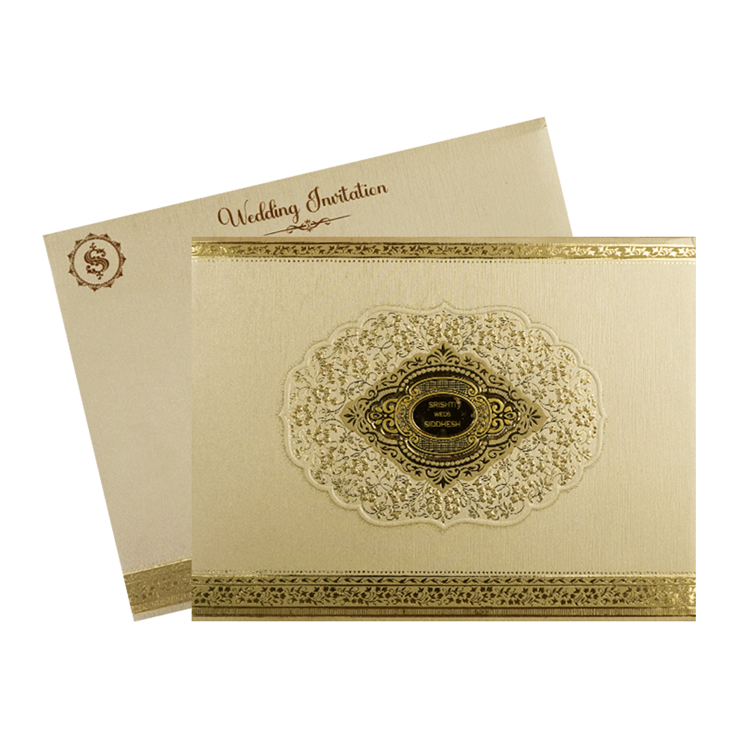 Gold Oval Monogram Padded Wedding Card-KSI64320