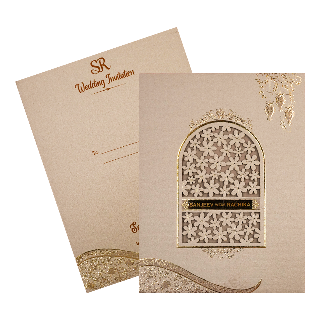 Grey Floral Padded Wedding Card-KSI64410