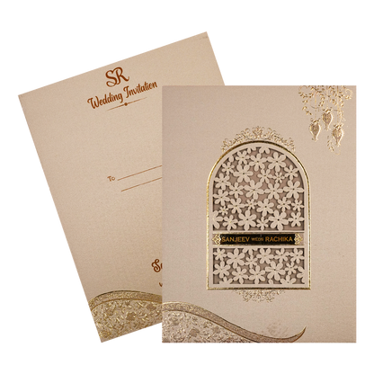 Grey Floral Padded Wedding Card-KSI64410