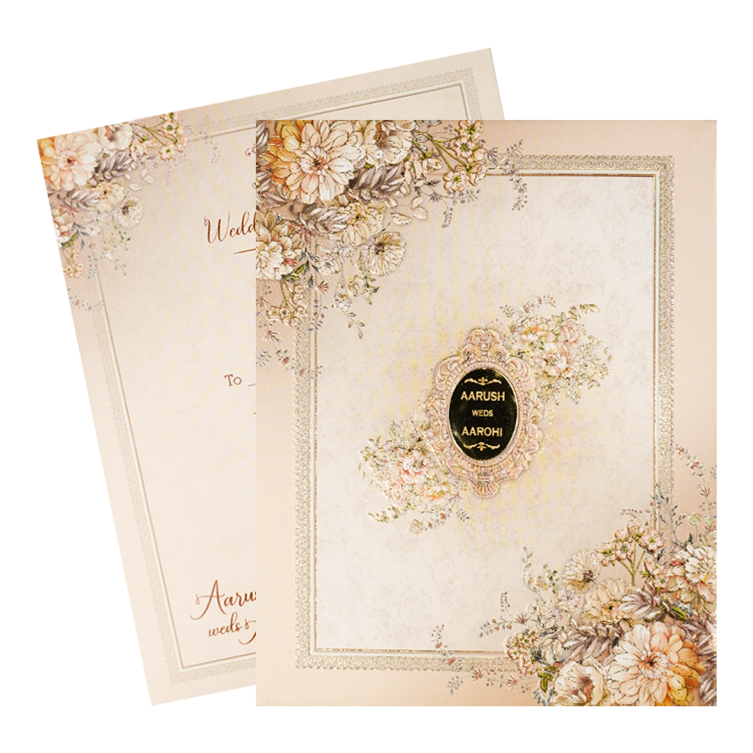 Cream Floral Embossed Padded Wedding Card-KSI64080