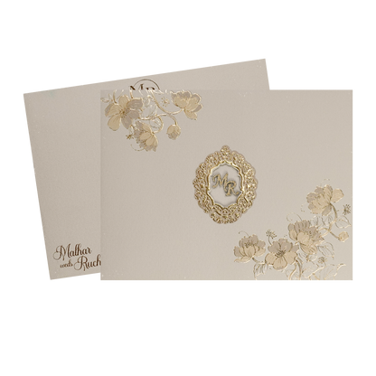 Grey Floral Padded Wedding Card-KSI64510