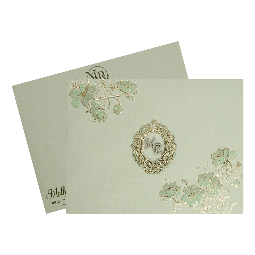Green Floral Padded Wedding Card-KSI64500