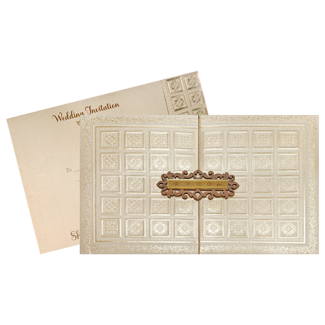 Gold Square Embossed Padded Wedding Card-KSI64060