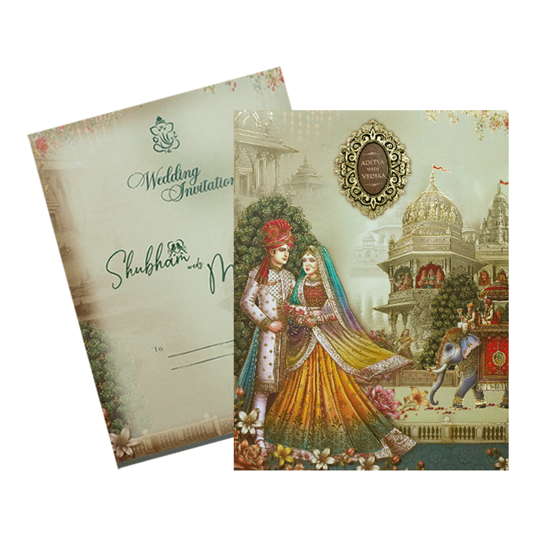 Palace Procession Padded Wedding Card-KSH73160