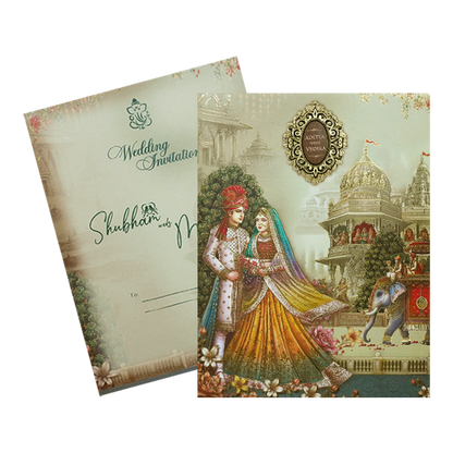Palace Procession Padded Wedding Card-KSH73160