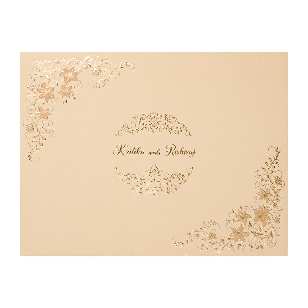 Cream Gold Floral Padded Wedding Card-KSI64540