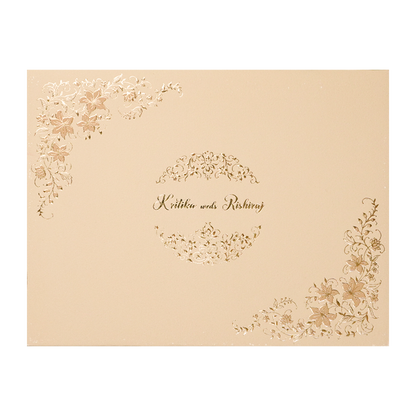 Cream Gold Floral Padded Wedding Card-KSI64540