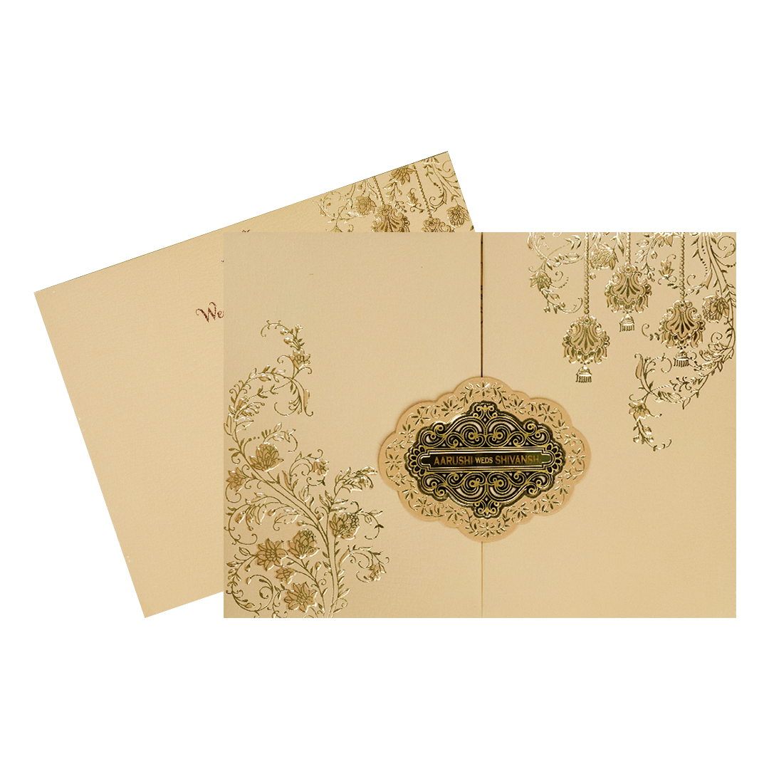 Sandal Gold Floral Padded Wedding Card-KSI64090