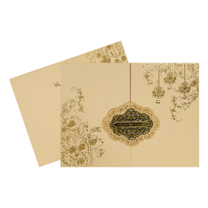 Sandal Gold Floral Padded Wedding Card-KSI64090