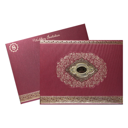 Maroon Baroque Floral Wedding Invitation Card-KSI64370