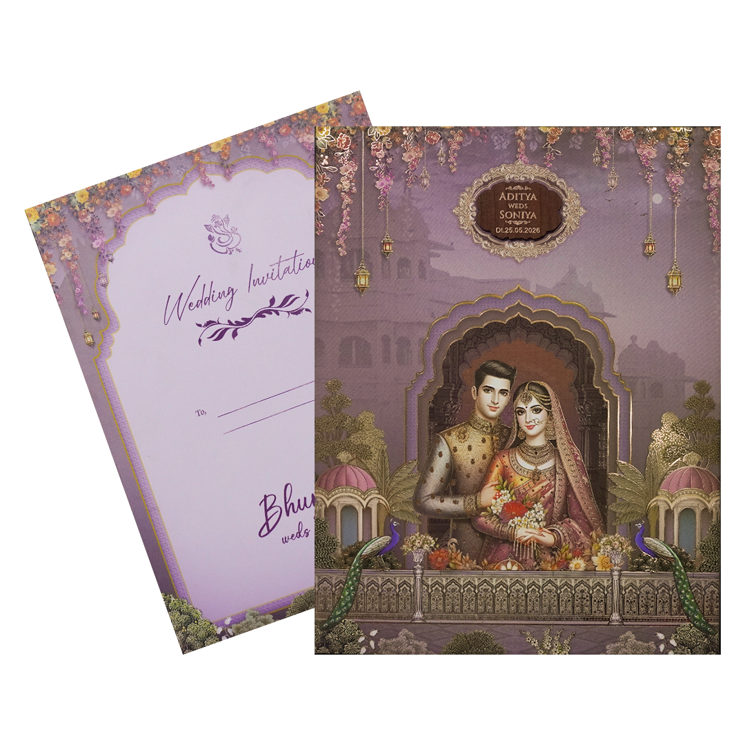 Royal Couple Garden Padded Wedding Card-KSH72600