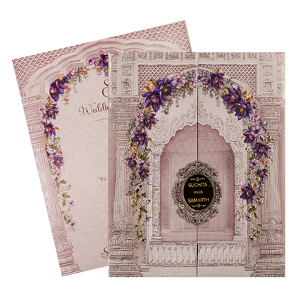 Lavender Floral Arch Padded Wedding Card-KSI64070