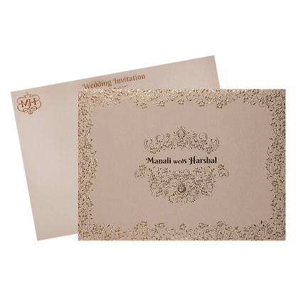 Grey Gold Floral Padded Wedding Card-KSI64310