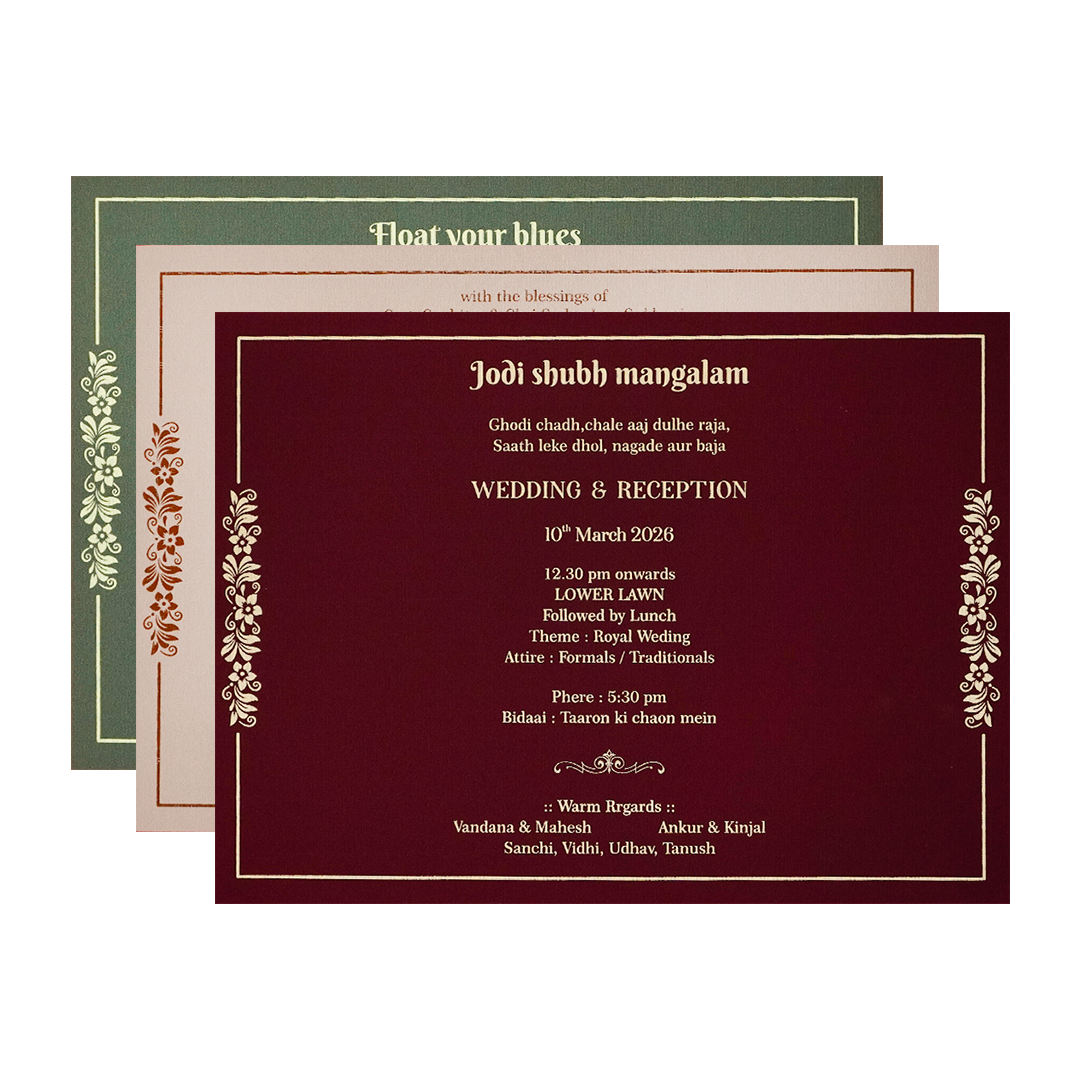 Grey Gold Floral Padded Wedding Card-KSI64310