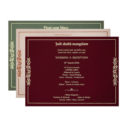 Grey Gold Floral Padded Wedding Card-KSI64310