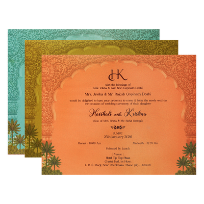 Peach Arch Bride Groom Padded Wedding Card-KSI64140