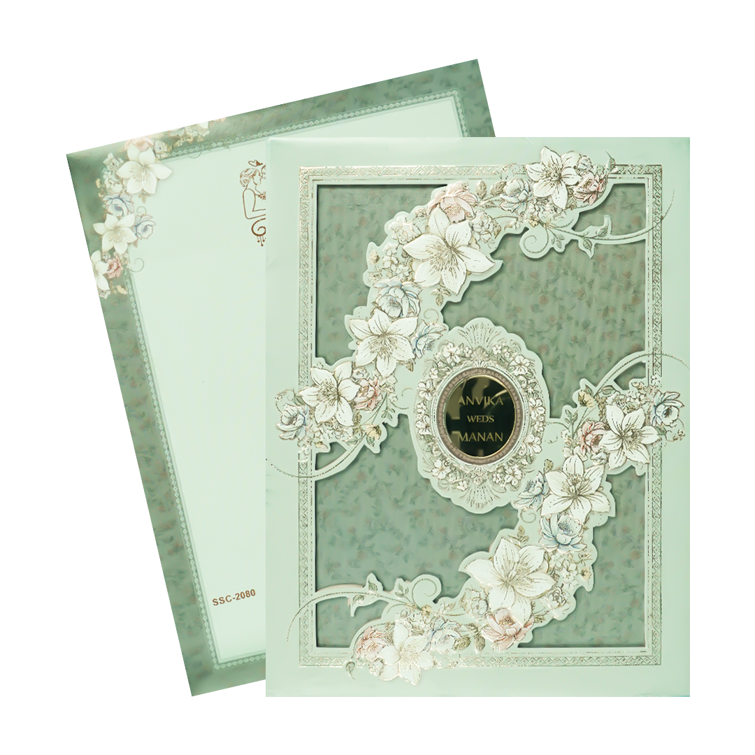 Blue Floral Padded Wedding Card-KSSC2080