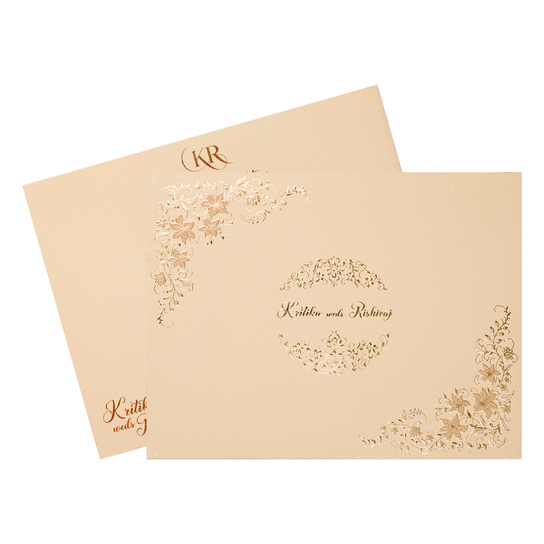 Cream Gold Floral Padded Wedding Card-KSI64540