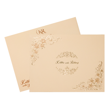 Cream Gold Floral Padded Wedding Card-KSI64540