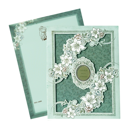 Blue Floral Padded Wedding Card-KSSC2080