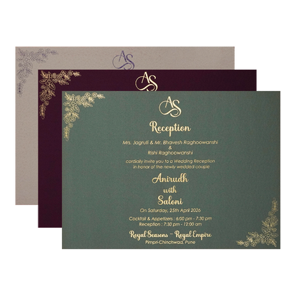 Purple Gold Floral Padded Wedding Card-KSI64360