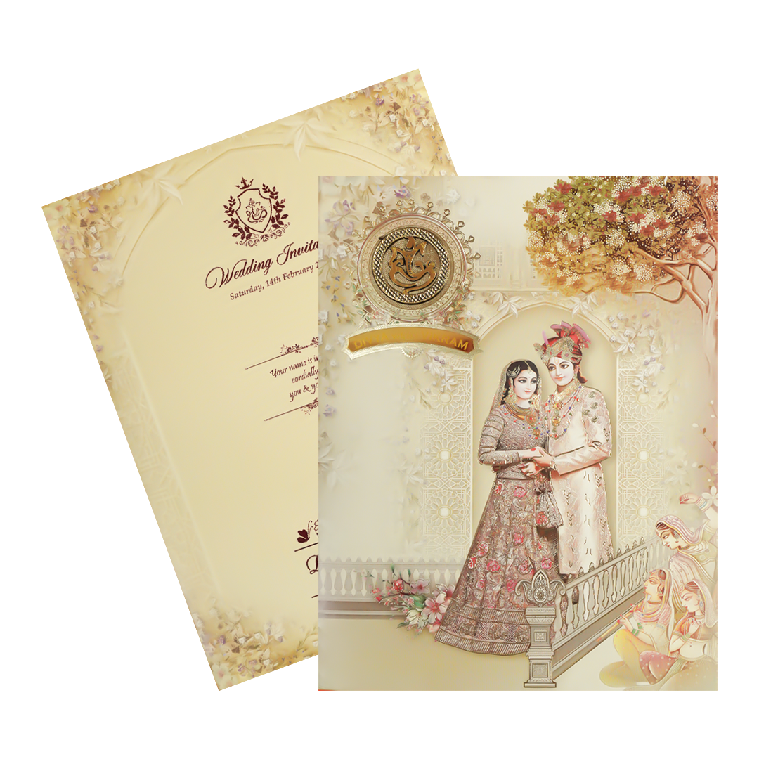 Royal Yellow Ganesha Couple Wedding Card-KNKJ1127