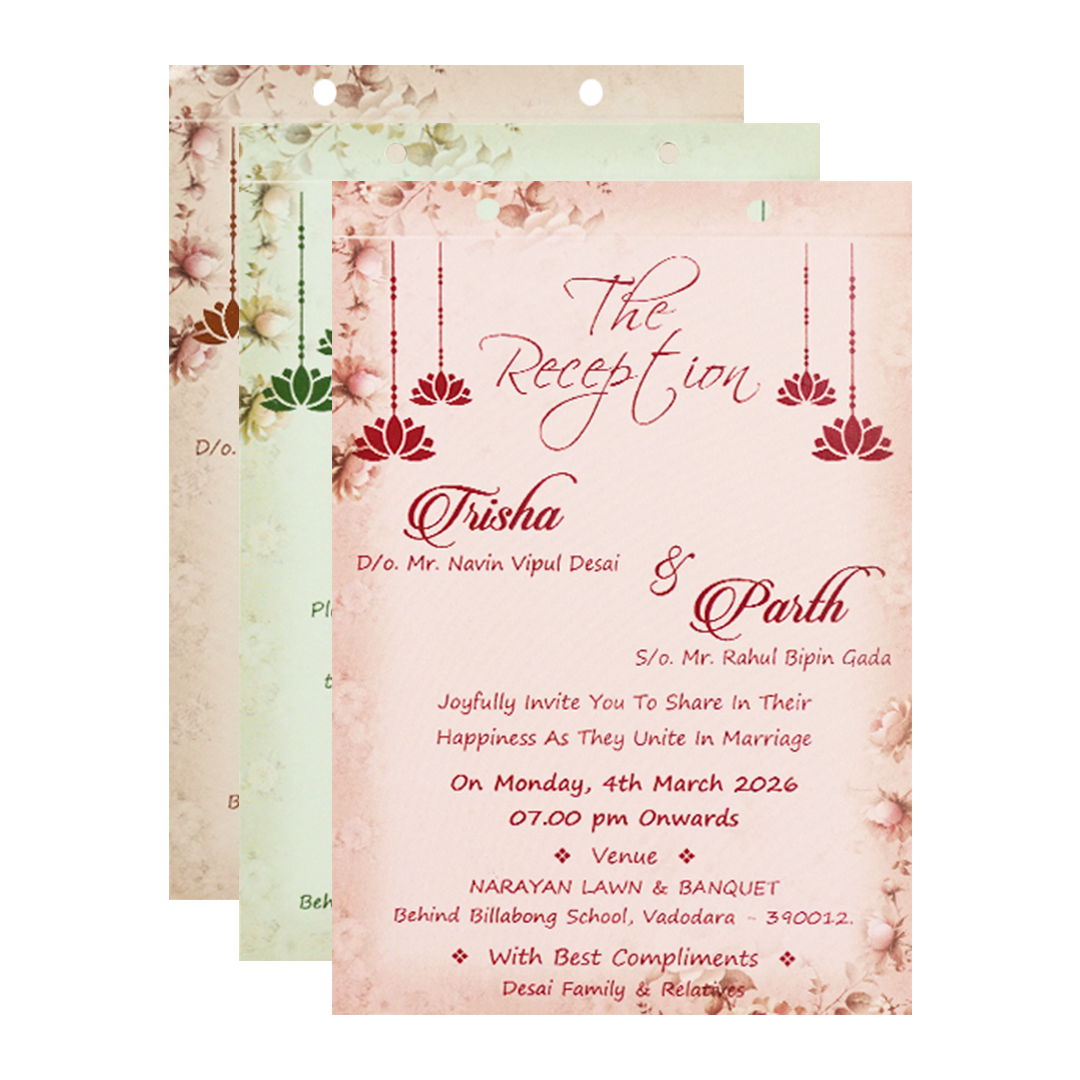 Green Floral Cutwork Wedding Card-KSH72880