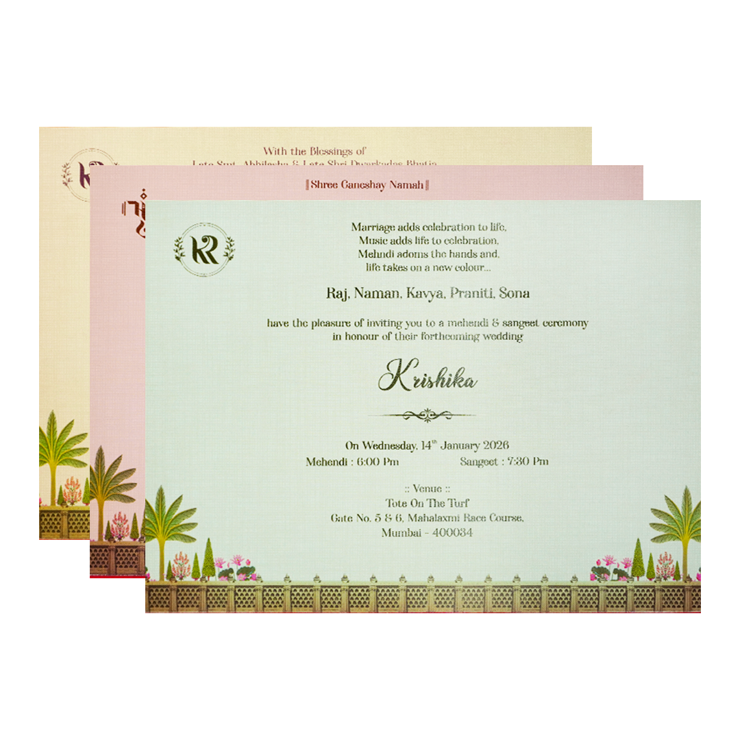 Cream Palace Theme Padded Wedding Card-KSI64010