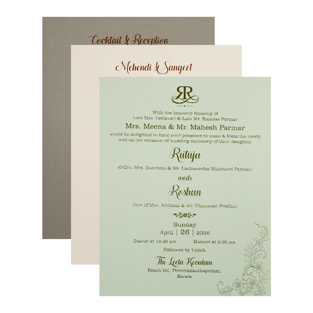 Grey Gold Floral Monogram Padded Wedding Card-KSI64400