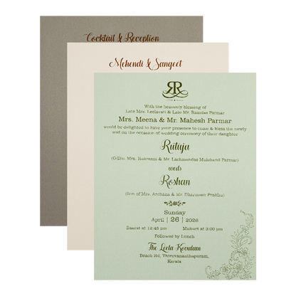 Grey Gold Floral Monogram Padded Wedding Card-KSI64400