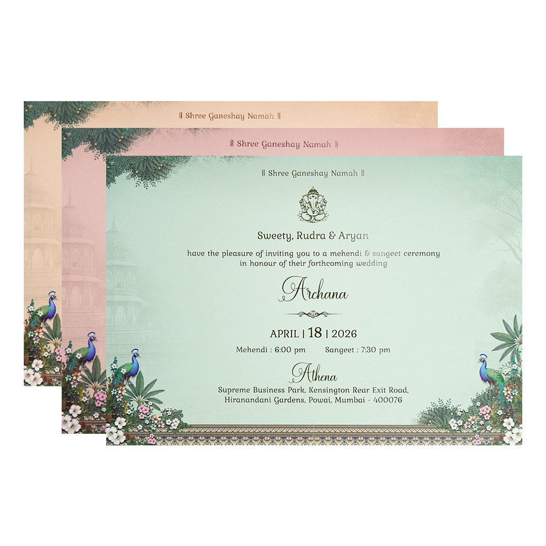 Cream Peacock Padded Wedding Card-KSI64180