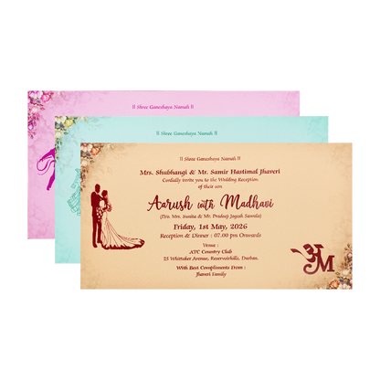 Brown Floral Padded Wedding Card-KSH72270