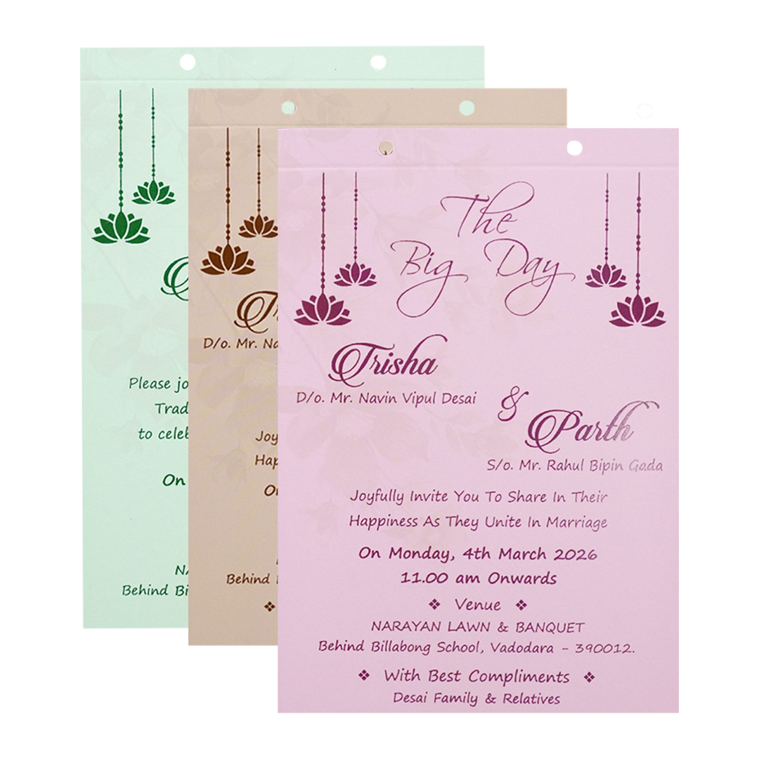 Grey Pink Floral Laser-Cut Wedding Card-KSH72860