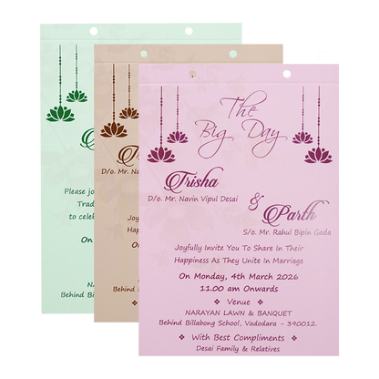 Grey Pink Floral Laser-Cut Wedding Card-KSH72860