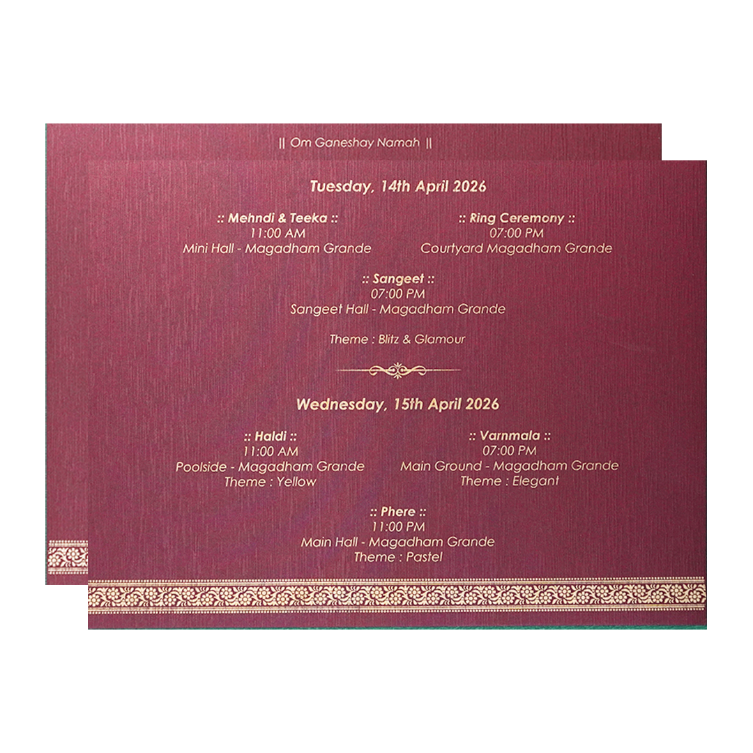 Maroon Baroque Floral Wedding Invitation Card-KSI64370