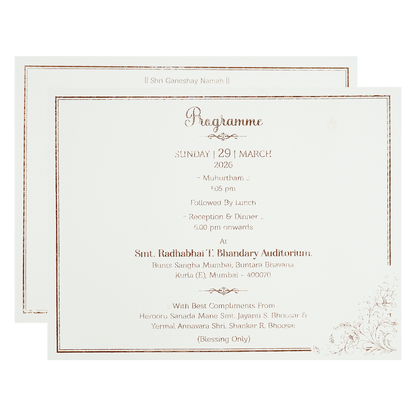 White Gold Floral Padded Wedding Card-KSI64520