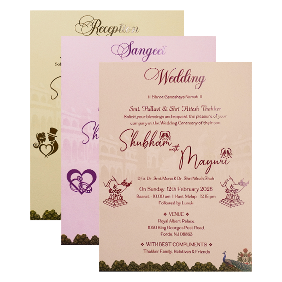 Cream Royal Procession Wedding Card-KSH73330