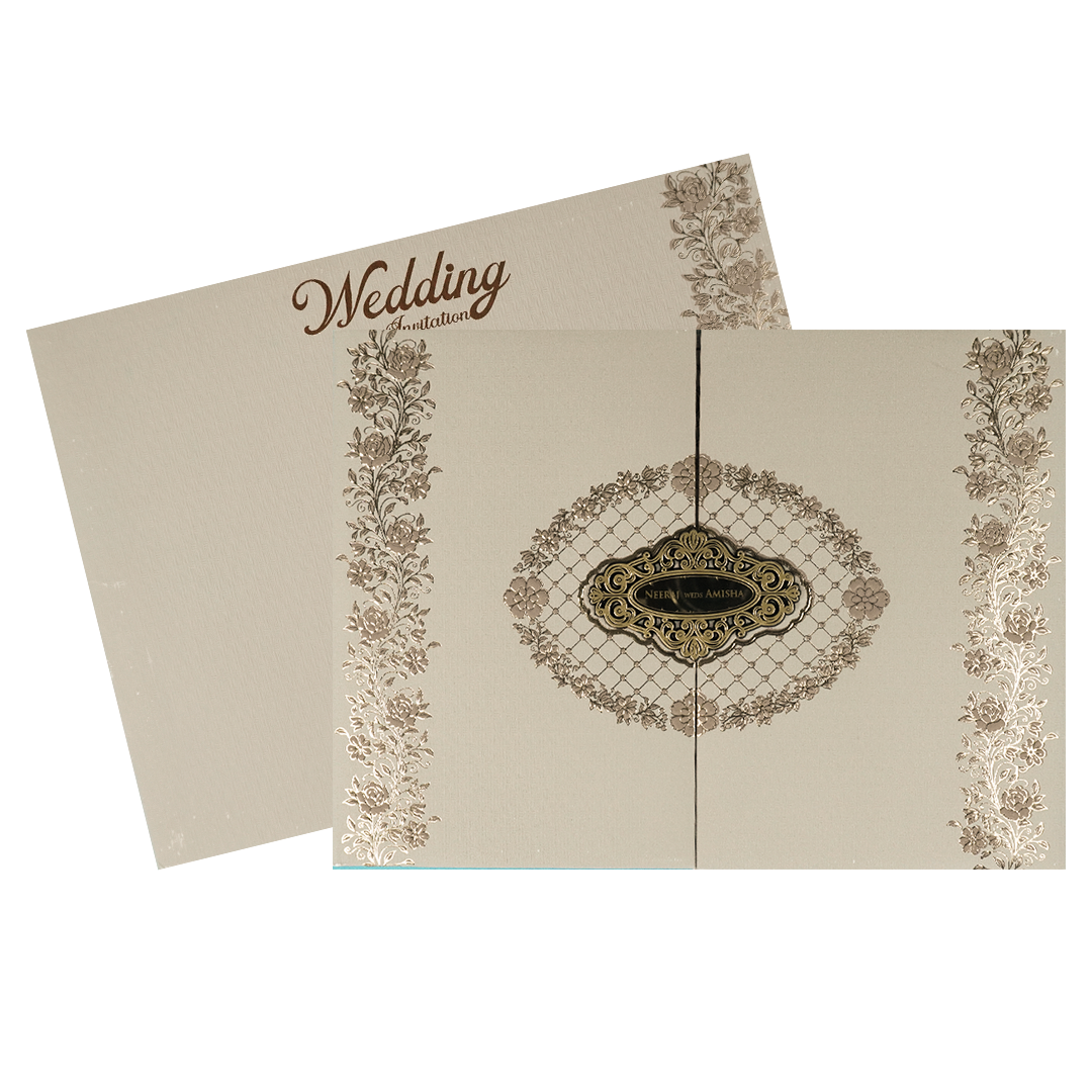 Grey Gold Floral Padded Wedding Card-KSSC2270