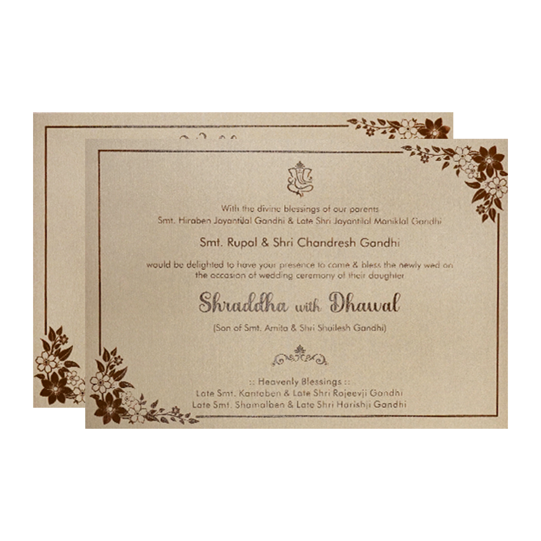 Gold Square Embossed Padded Wedding Card-KSI64060