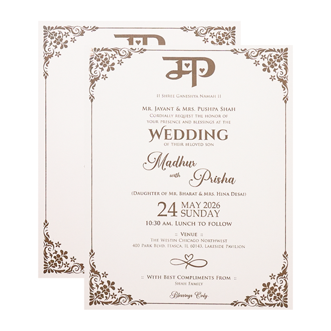White Ganesha Gold Floral Wedding Card-KSH73620
