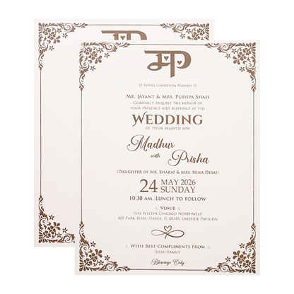 White Ganesha Gold Floral Wedding Card-KSH73620