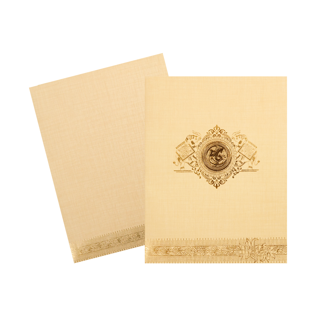 Cream Gold Foil Elephant Wedding Card-KNK5021S