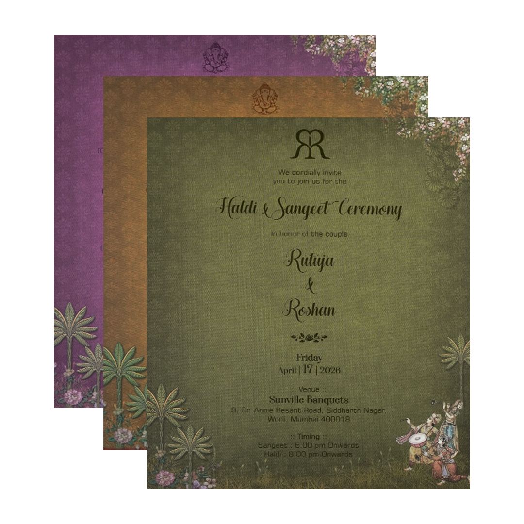 Green Royal Procession Padded Wedding Card-KSI64000