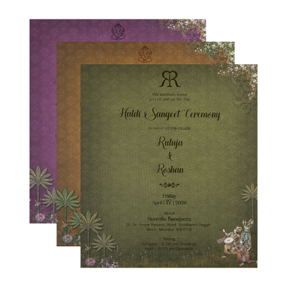 Green Royal Procession Padded Wedding Card-KSI64000