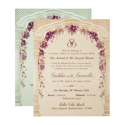 Lavender Floral Arch Padded Wedding Card-KSI64070