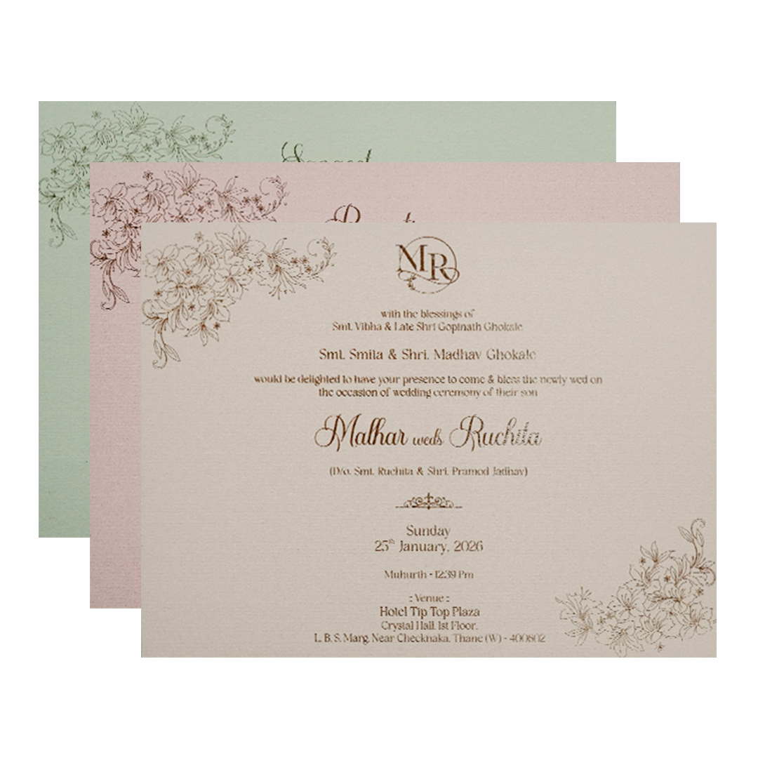 Grey Floral Padded Wedding Card-KSI64510