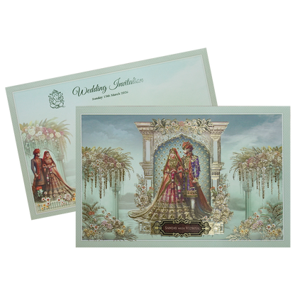 Green Royal Couple Floral Padded Wedding Card-KSH72030